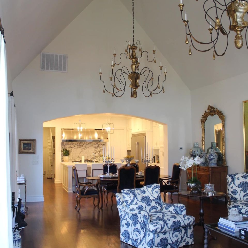 3d solutions general contractors   tulsa oklahoma   dining room living room remodel vaulted ceiling hardwood floors chandeliers