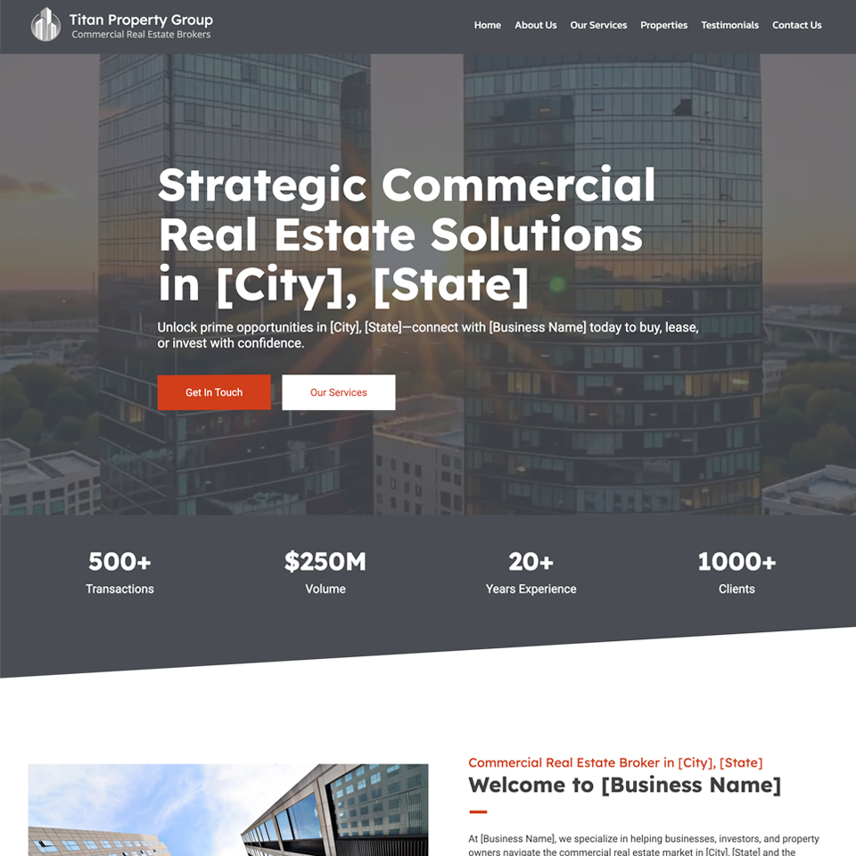 Commercial real estate broker website design theme