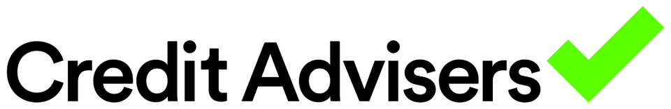 Partner: Logo with bold black text reading 'Credit Advisers' followed by a bright green checkmark. The tone conveys trustworthiness and approval.