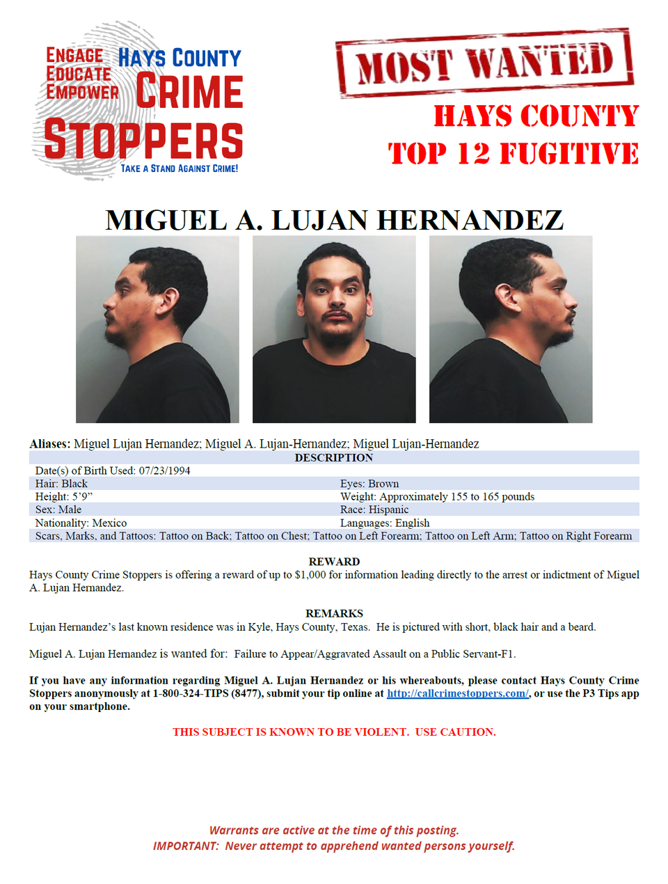 Lujan hernandez most wanted poster