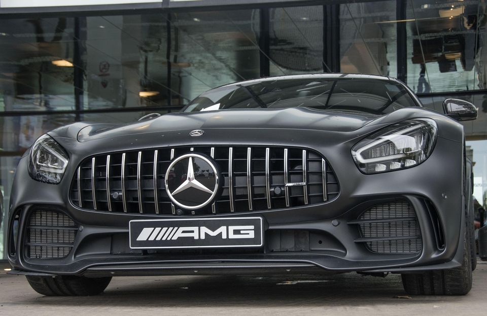Front view image of a Mercedes Benz AMG Coupe a Black and White Photo
