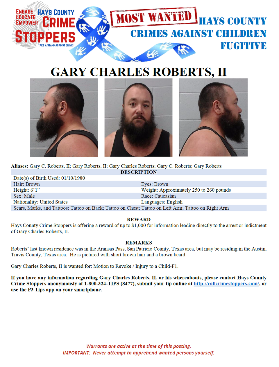 Roberts most wanted poster