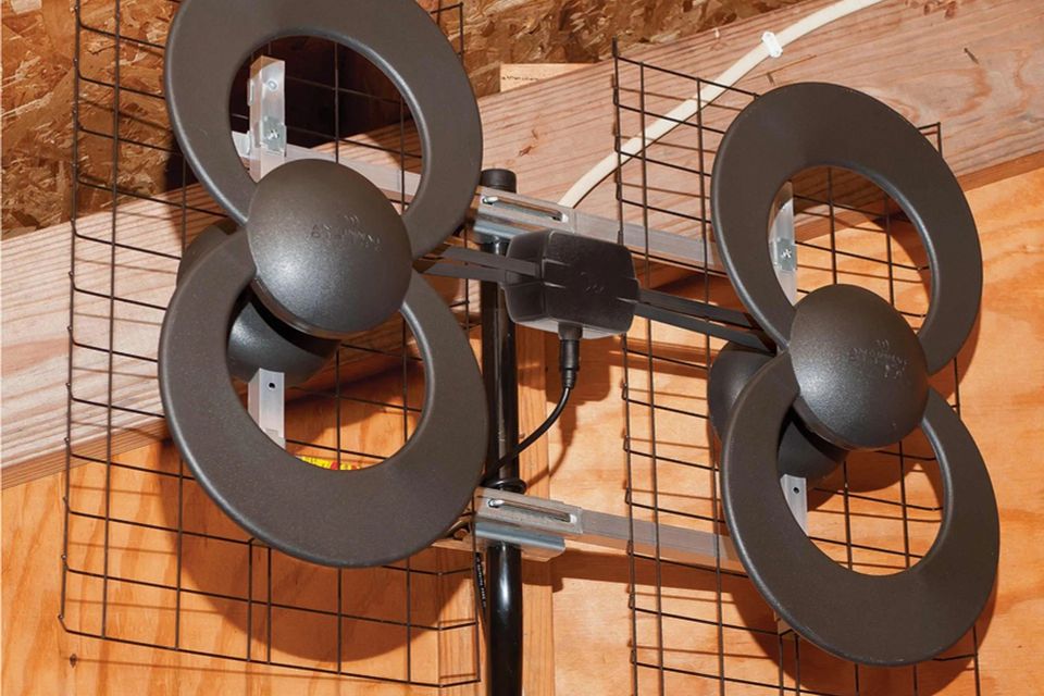 Attic antenna installed in a home's attic.