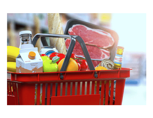 Shopping basket full of groceries