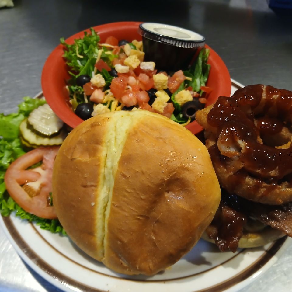 Burger and salad