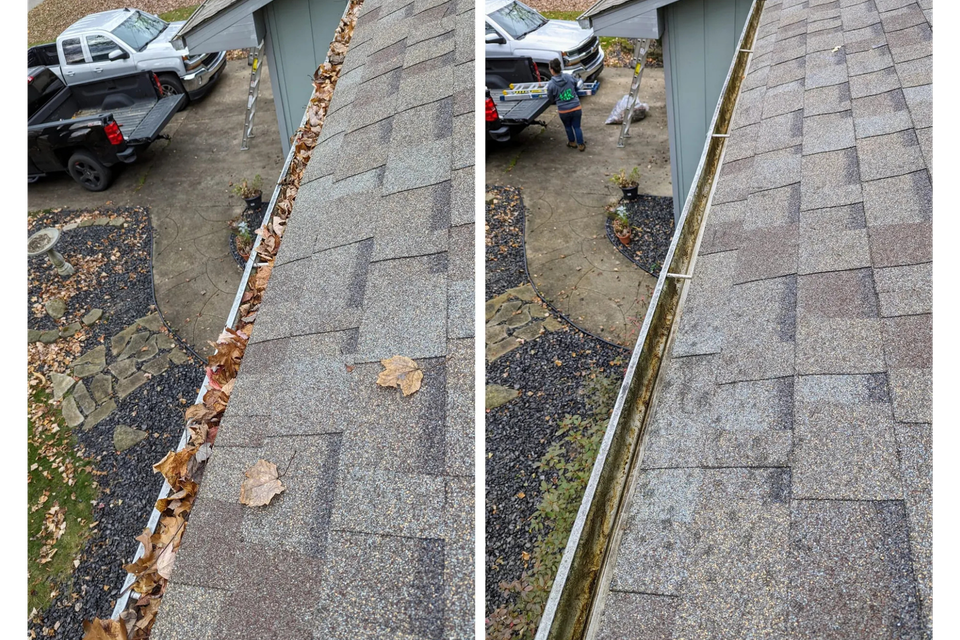 Before and after exterior cleaning projects completed by The Truth Service Company.