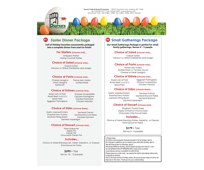 Fresh Pasta & Catering Durso's Pasta & Ravioli Company Flushing, NY