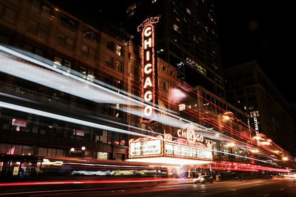 Historic Chicago Theatre at night