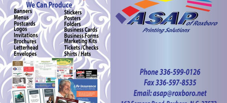 Printer in Roxboro • Custom Printing 27573 • Fliers • Newsletters • Business Cards •