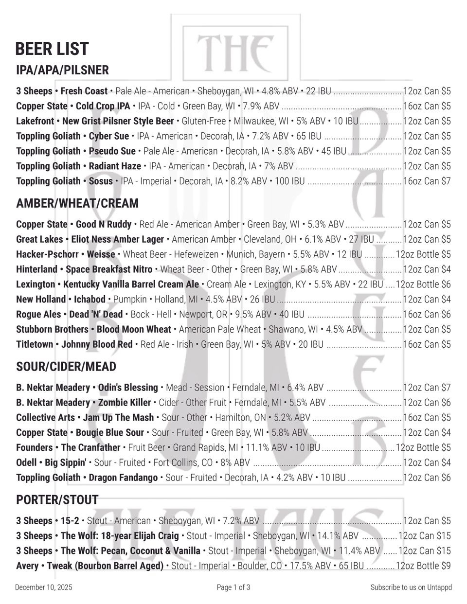 Beer menu 12 2025 2