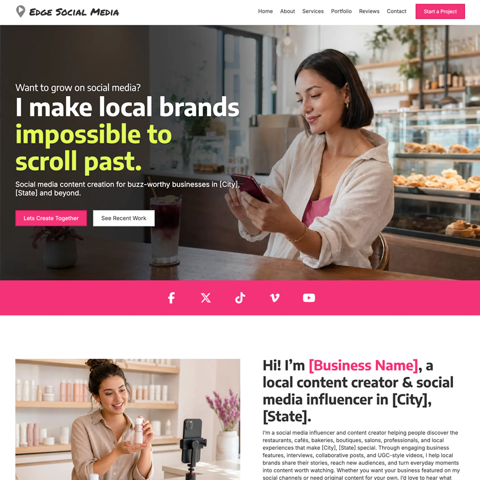 Social media influencer website design theme