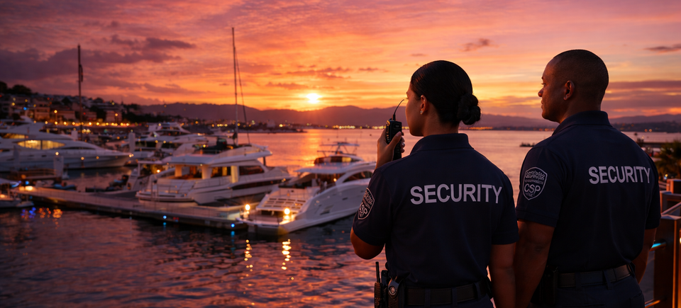 Security officers by the marina sunset (1)