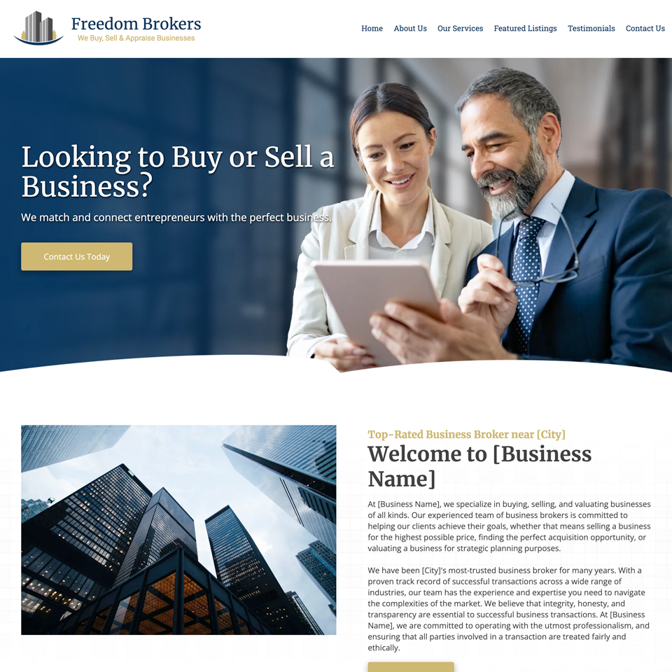 Business broker website design theme
