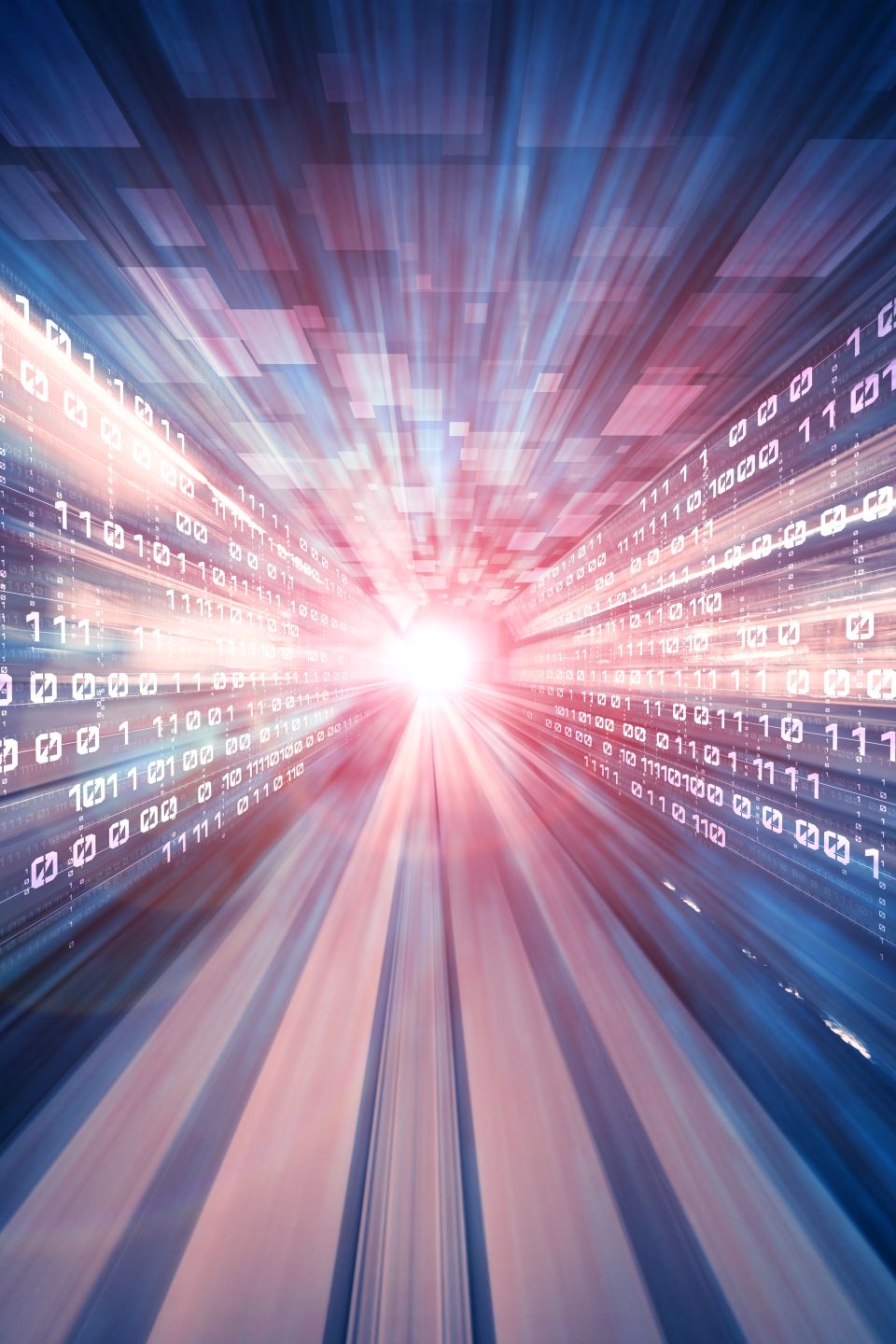 Digital data flow on road with motion blur to create vision of fast speed
