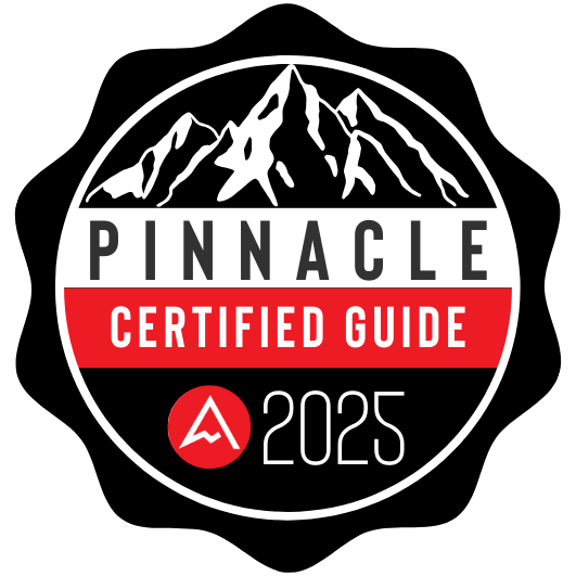 Pinnacle certified guide badge 2025 (transparent photo)