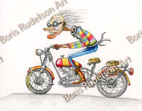 Rusty Longnose Biker. Watercolor pencil and markers