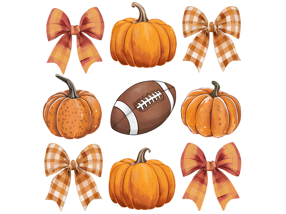 Seasons   fall bows pumpkins and football