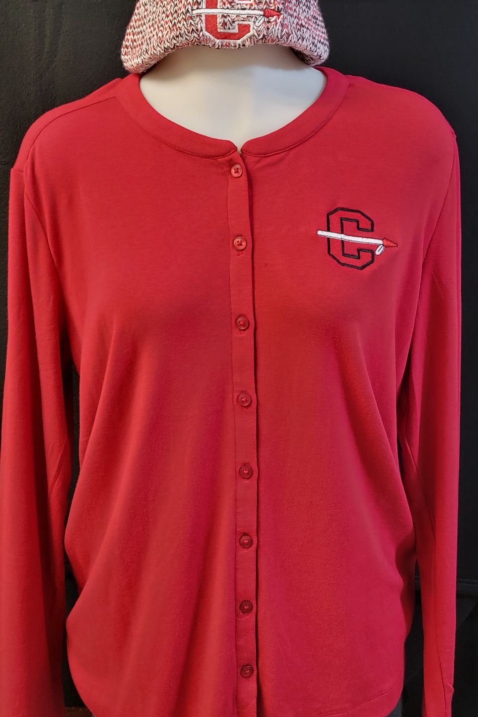 Cleveland HS logo embroidered onto beanie and sweater