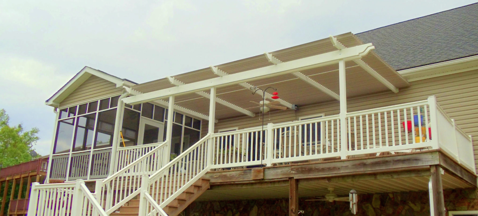 Midland vinyl fence   deck company   tulsa and coweta  oklahoma   vinyl metal wood fence sales and installation   outdoor living  roofing   white vinyl roofing over covered upper deck with railing20170611 19126 phhvmm