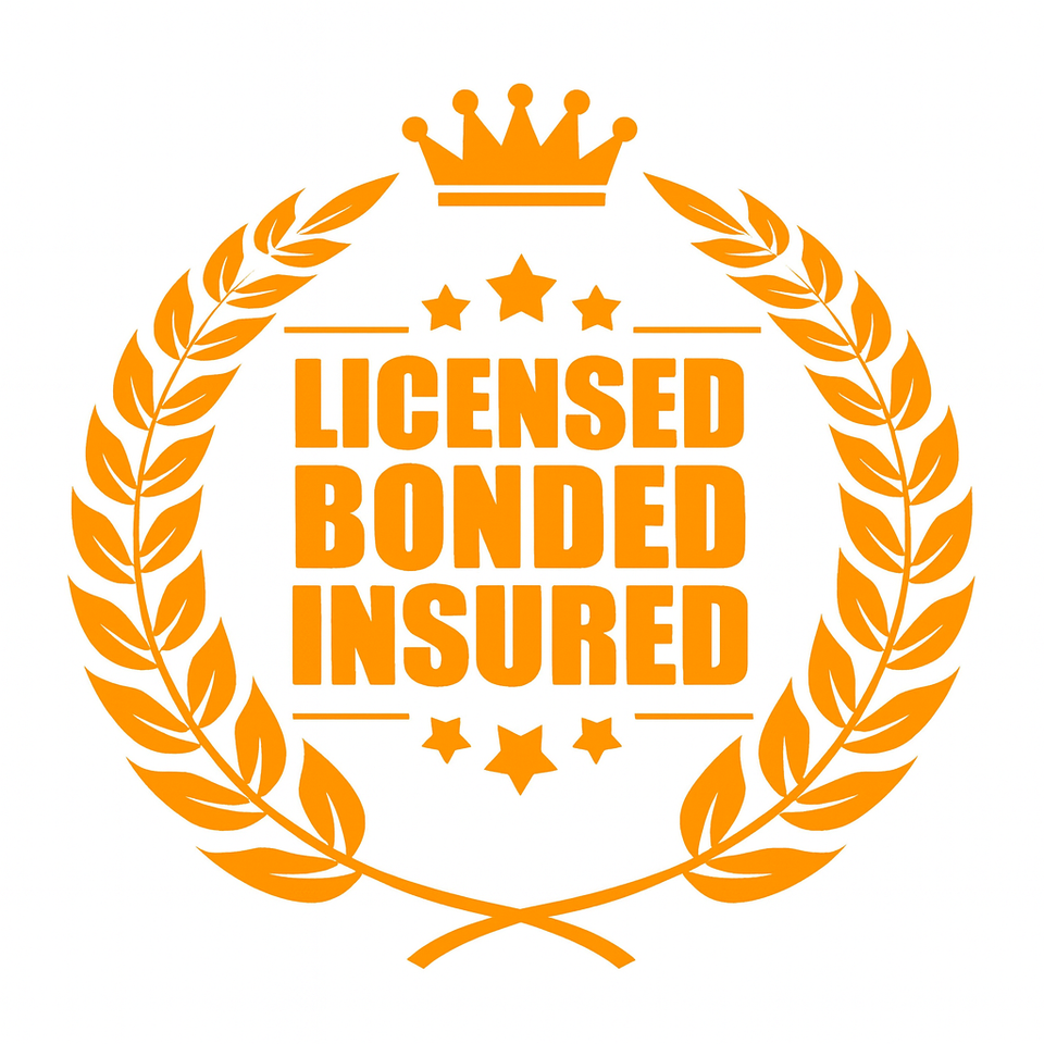 Trust badge with stars, crown, and laurel wreath for licensed bonded insured services