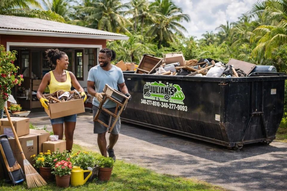 Julian’s Trucking dumpster outside a residence.
