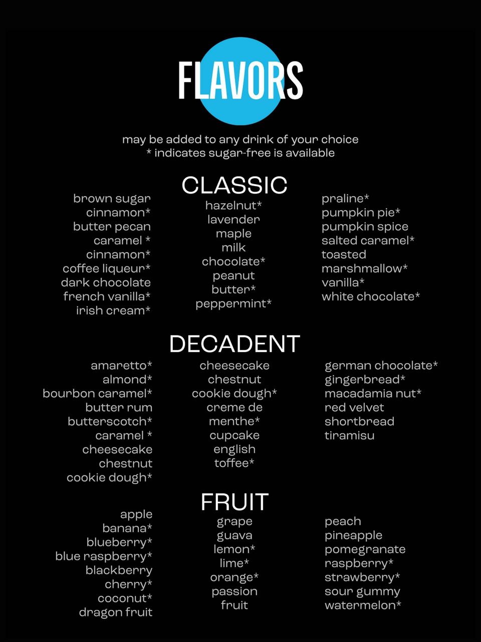 Blue Moose Coffee Lodge Drink Flavors