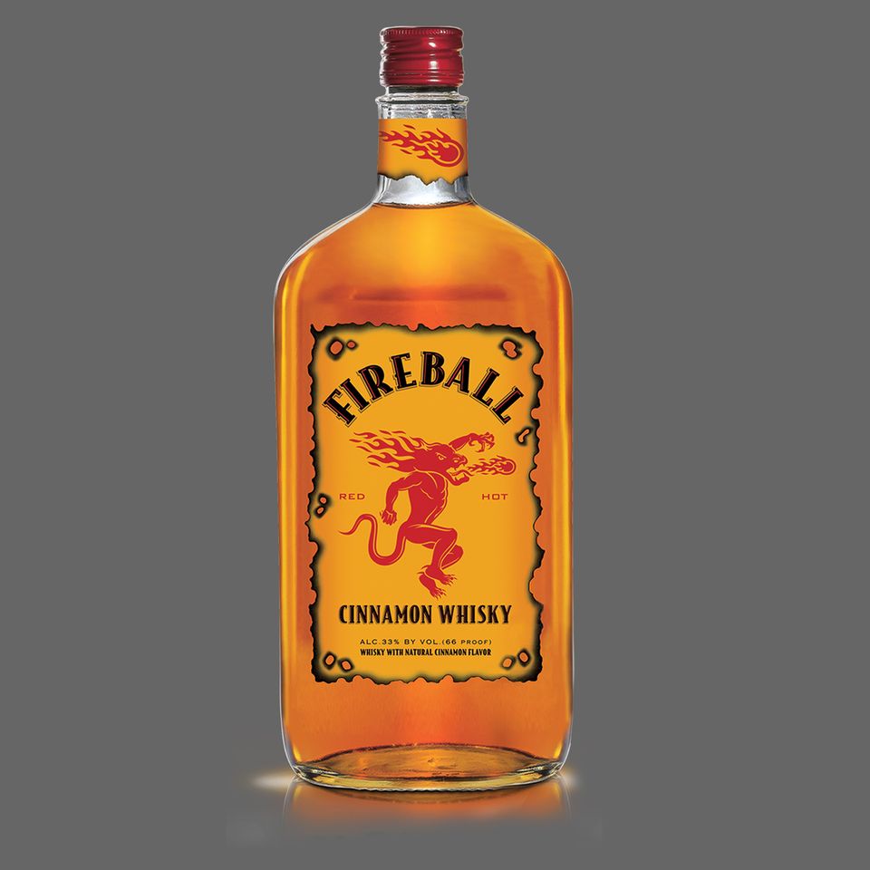 Fireball whisky bottle gray background