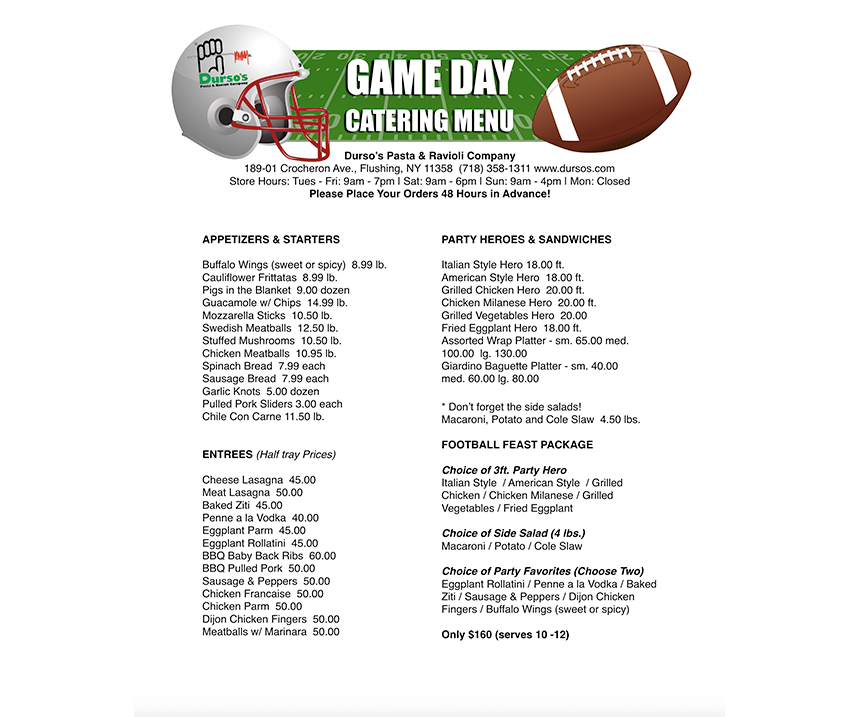 Fresh Pasta & Catering Durso's Pasta & Ravioli Company Flushing, NY