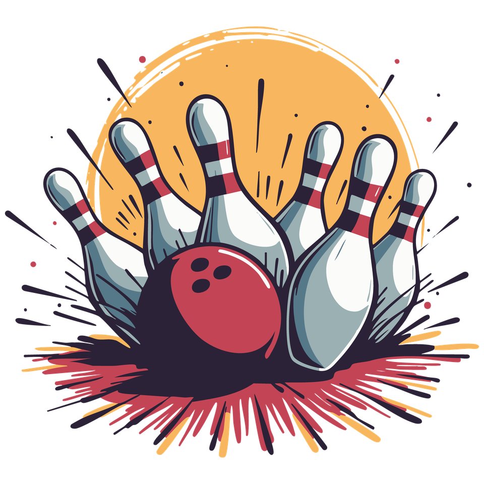 Bowling   pins and red ball with sunset 3 11