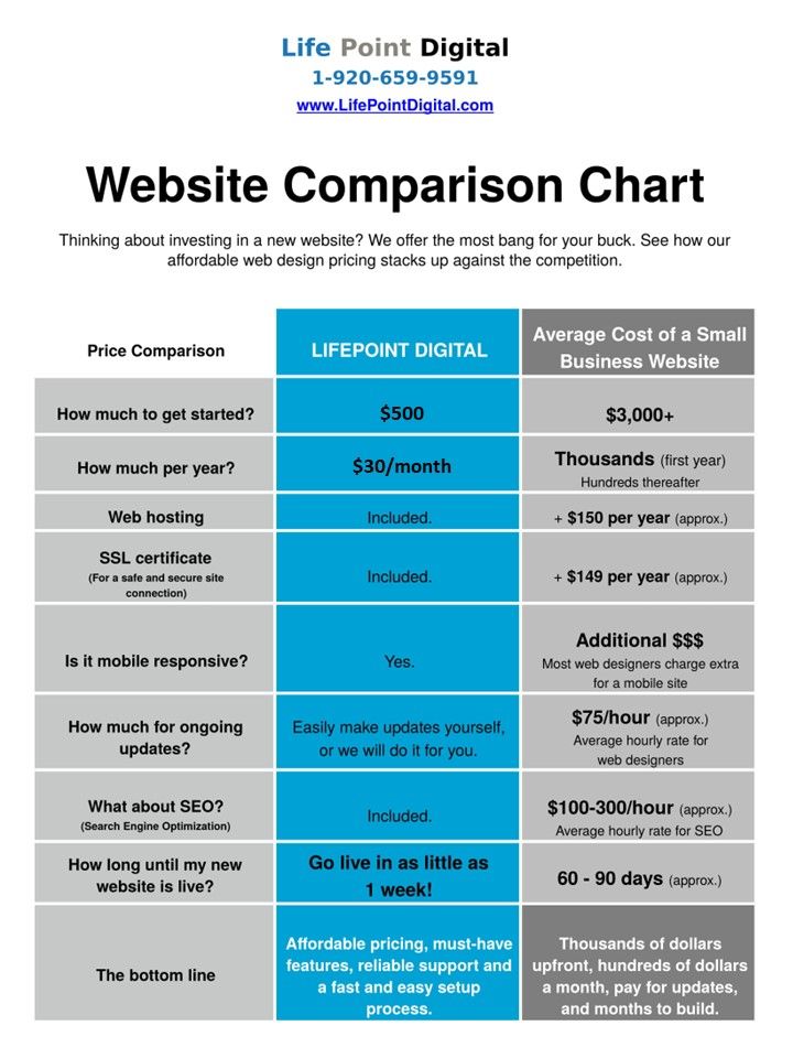 Website cost comparrisonb