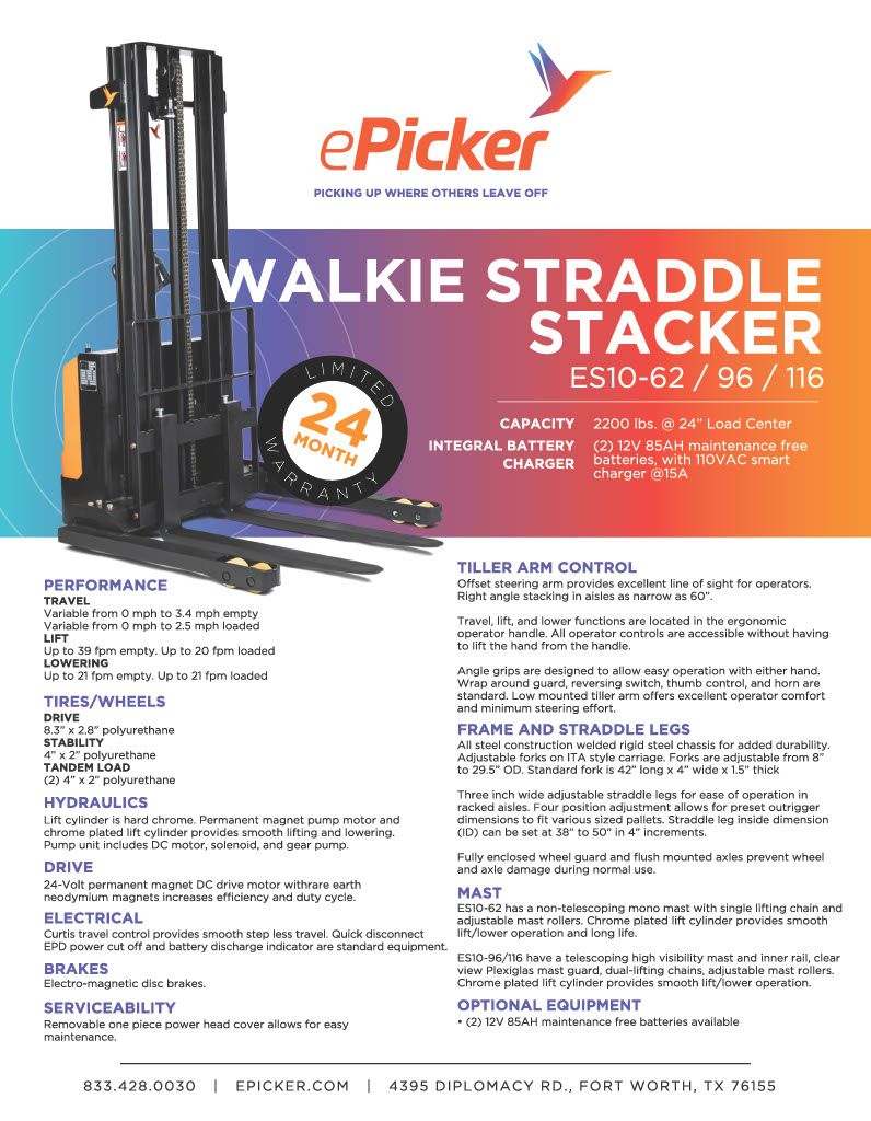 Walkie straddle stacker es10 62 96 1161024 1