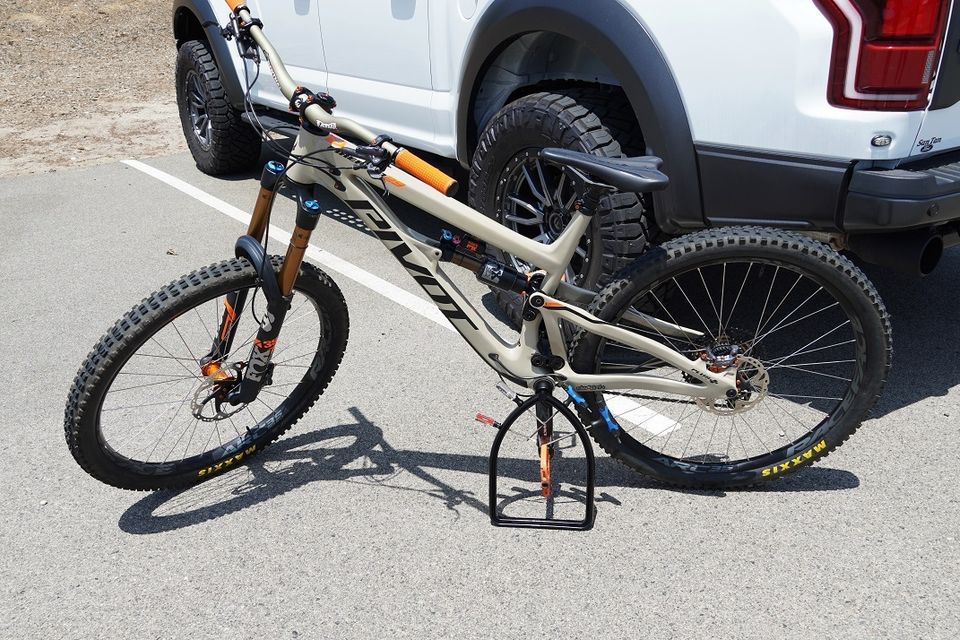 Mountain bike with bike stand holding tools