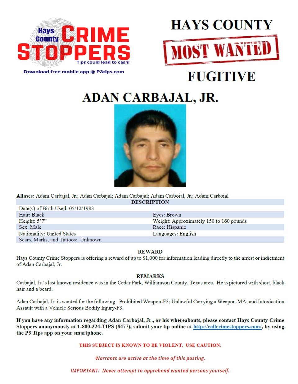 Carbajal most wanted poster