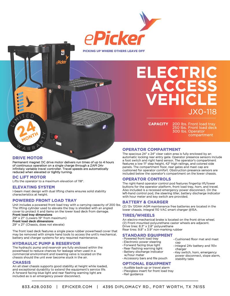 Electric access vehicle jx0 118 part 11024 1