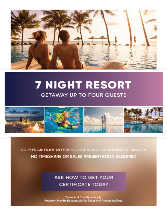 Print   7 nights resort getaway family of 4