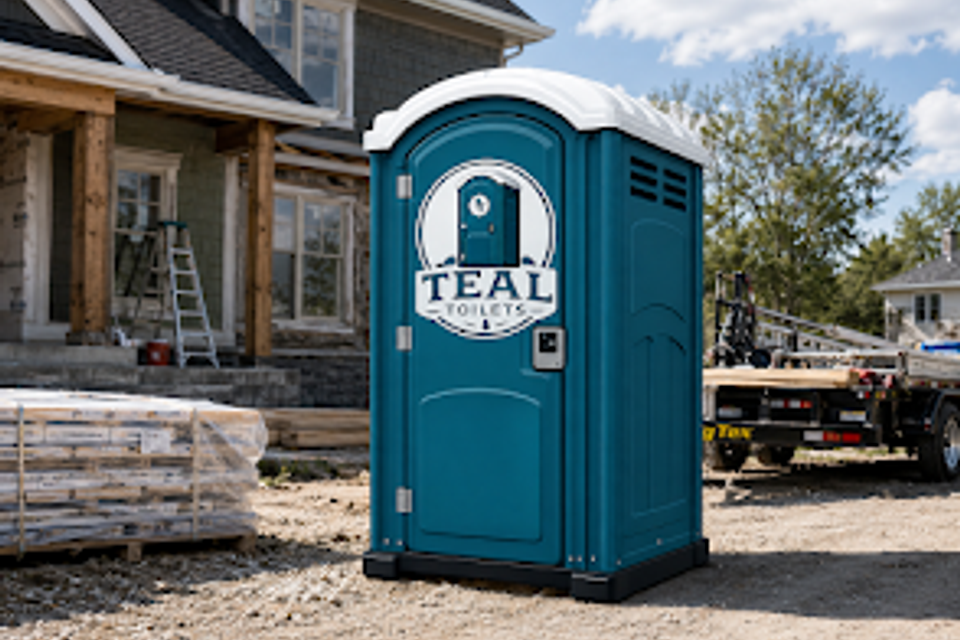 Teal Toilet a home construction site
