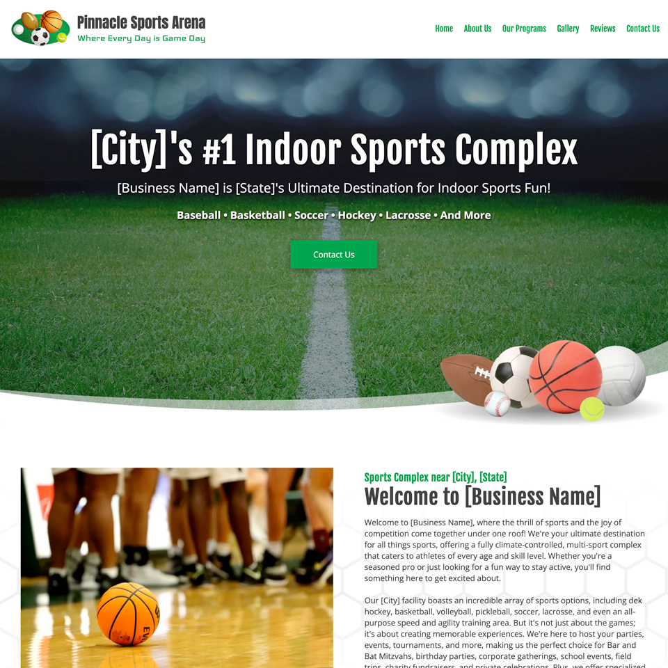 Sports complex website design theme