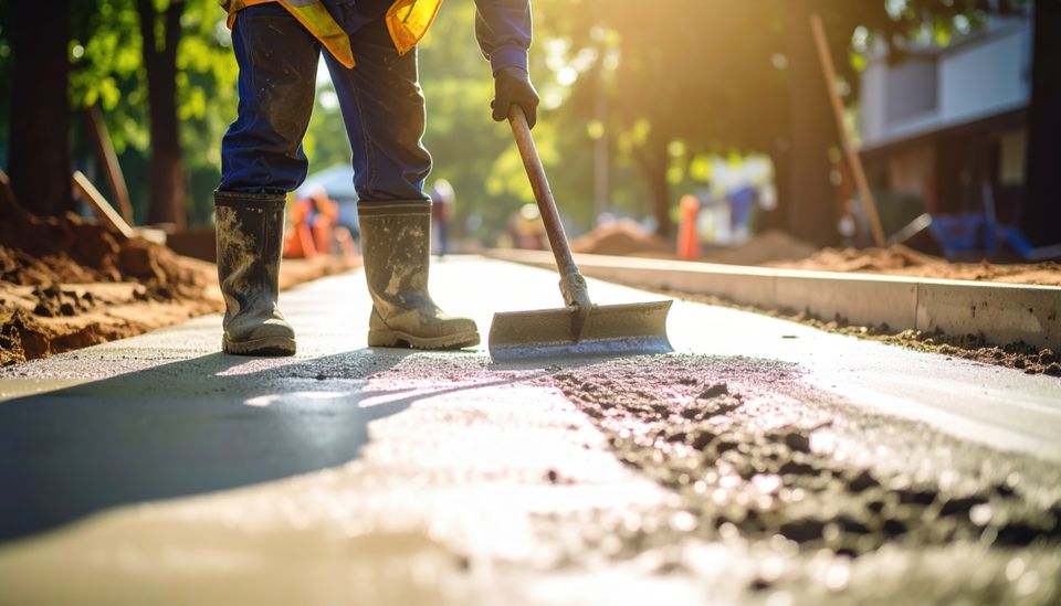 Vecteezy construction worker smoothing fresh concrete on sunny day 70255422