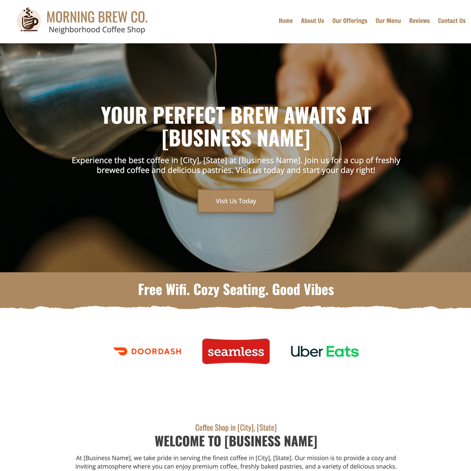 Coffee shop website design theme