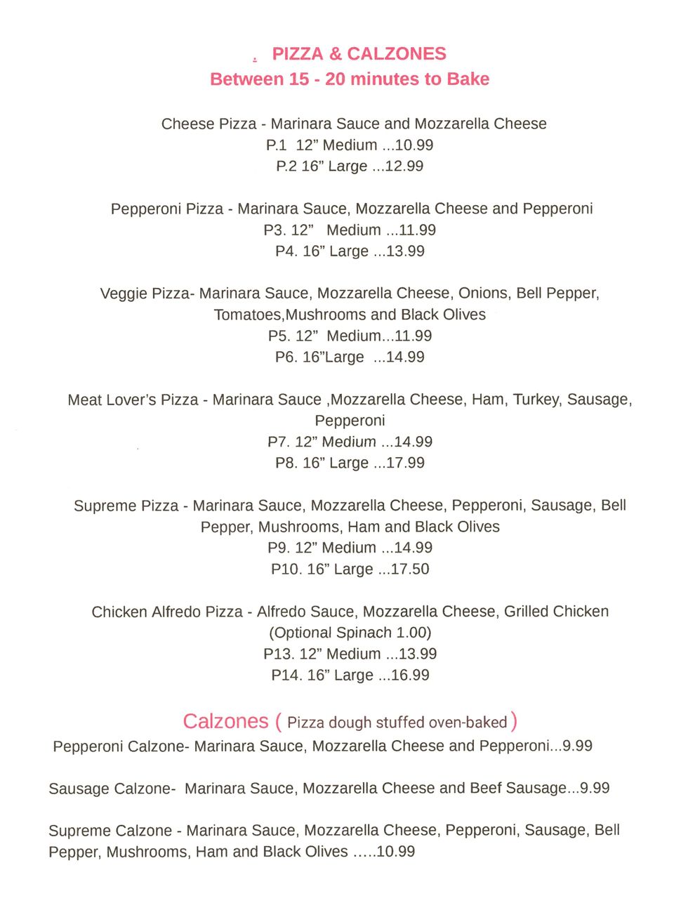 Wagon wheel restaurant menu  pizza   calzones   page 7