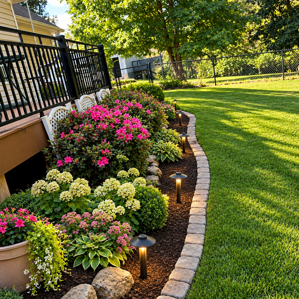 Sunlit backyard garden border