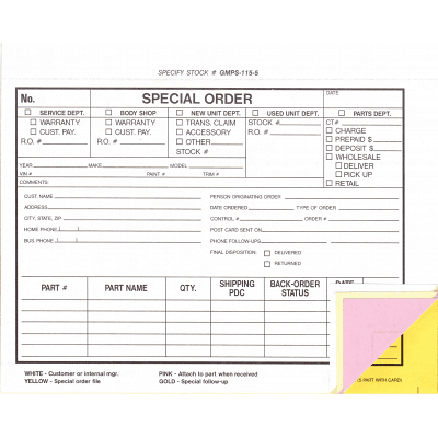 Special order form featured