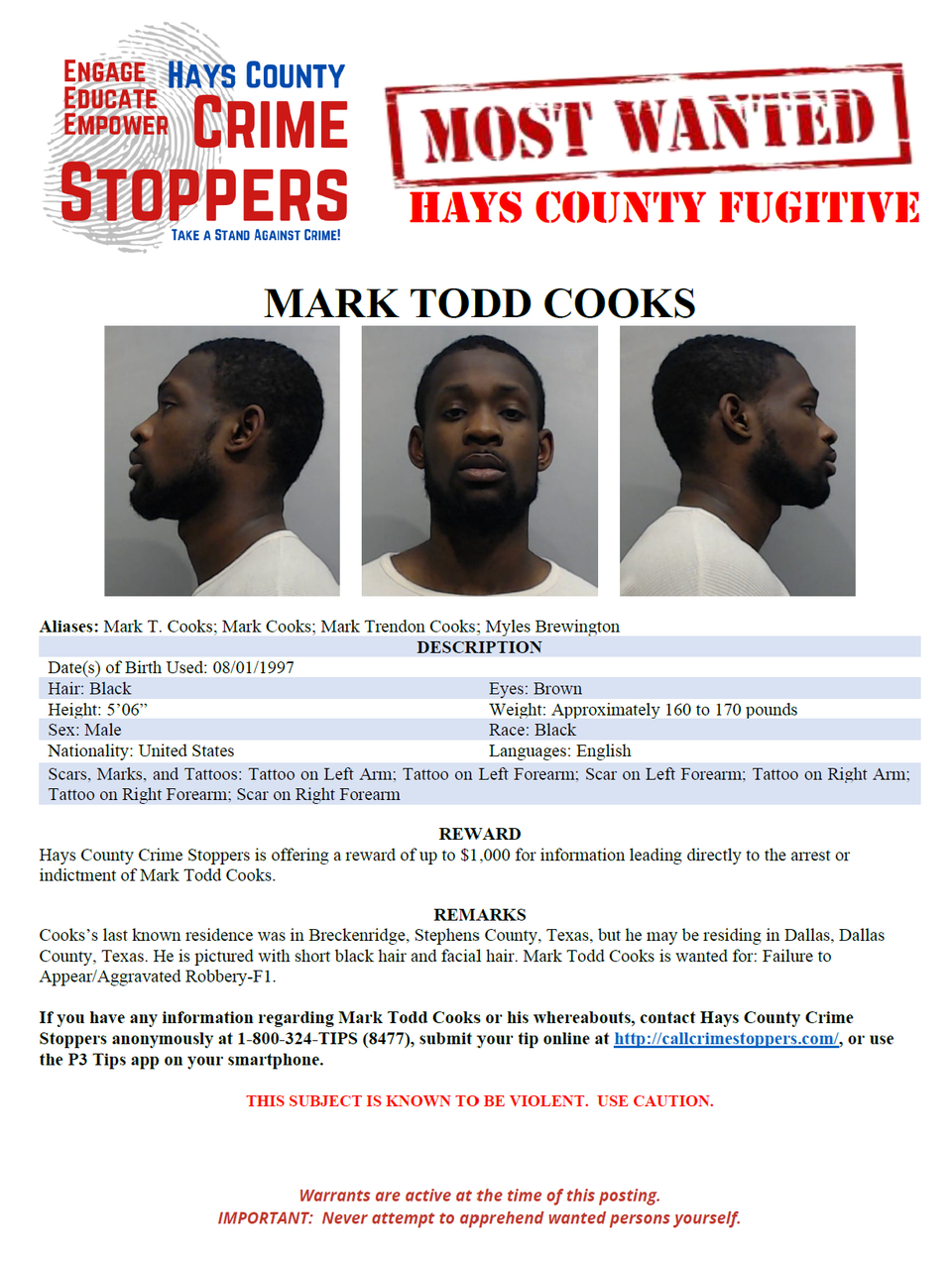 Cooks most wanted poster