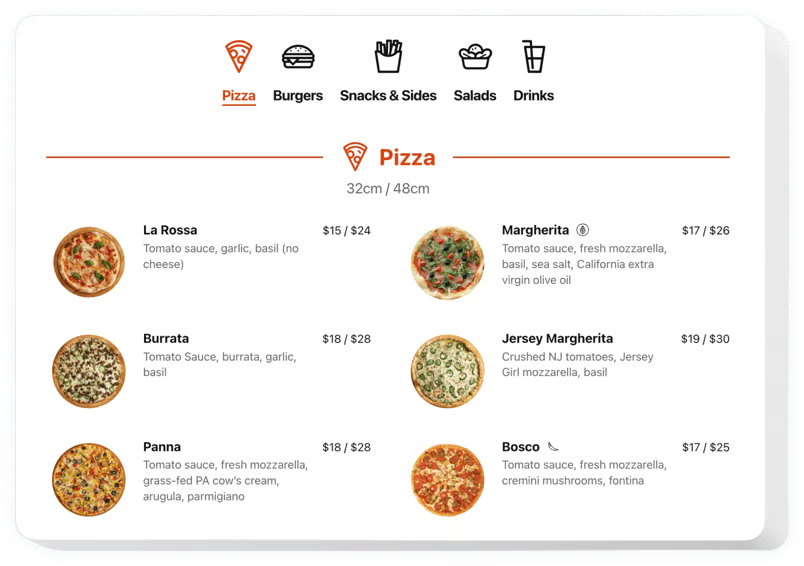 Restaurant menu webspace launcher