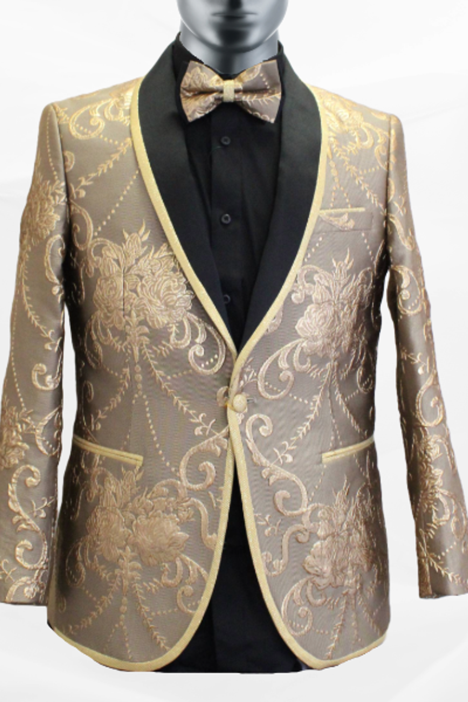 Gold jacket and bow tie