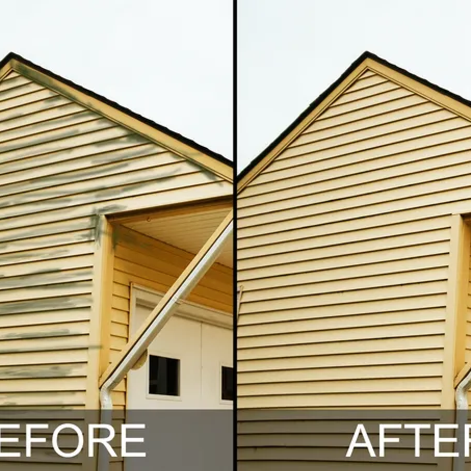 Pressure washer before and after house