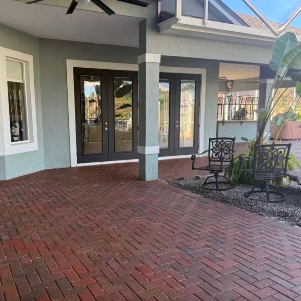 Clean brick walkway after pressure washing, done by 3D Exterior Solutions of Volusia County Florida