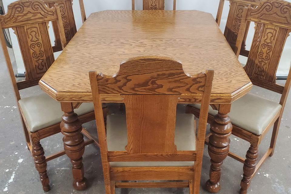Antique restoration dining room table and chairs ss