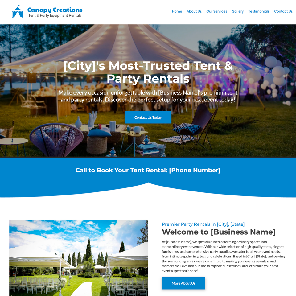 Best tent party rental website design theme