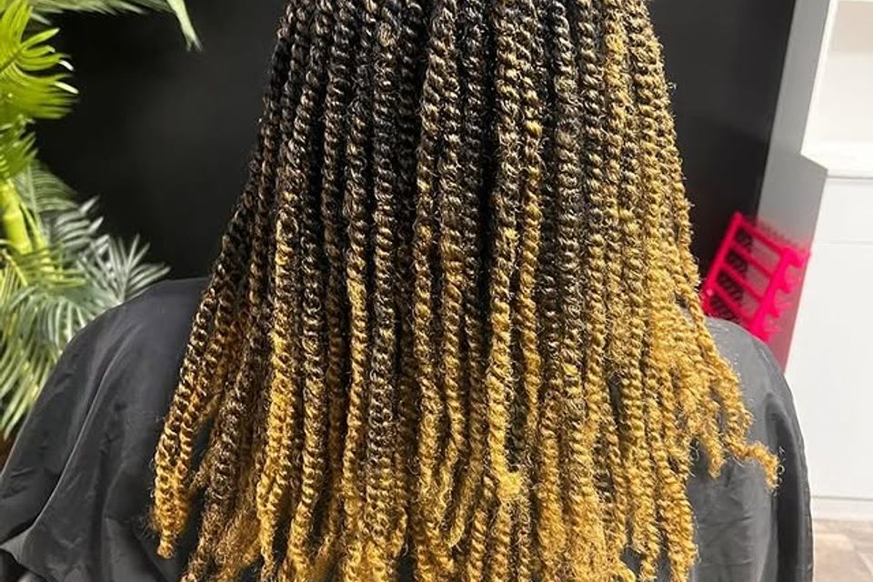 Kinky hair twists, done by Amazing African Hair Braiding By Ruthy in Los Angeles CA